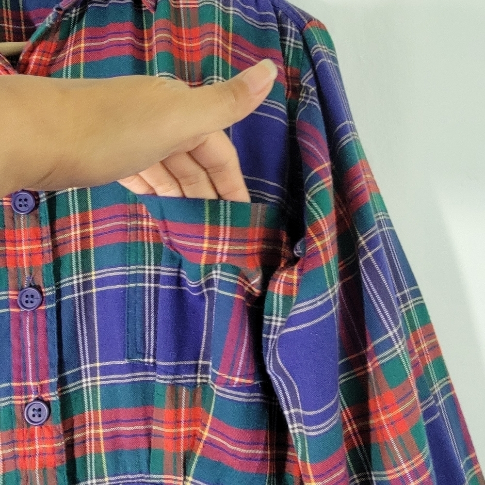 VTG NANTUCKET Flannel Dress Sz 4 Red/Blue Plaid Button-Up Long Sleeve Fit Flare - Picture 5 of 12